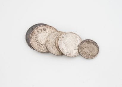 Lot of silver coins including:
- Two 50 franc...