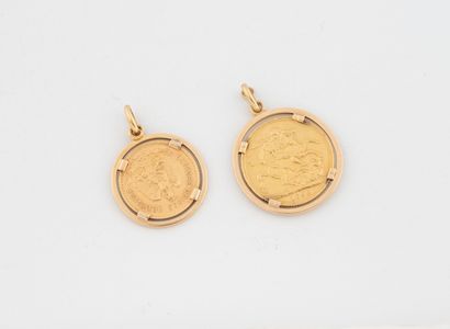 ENGLAND, MEXICO
Two pendant-mounted gold...