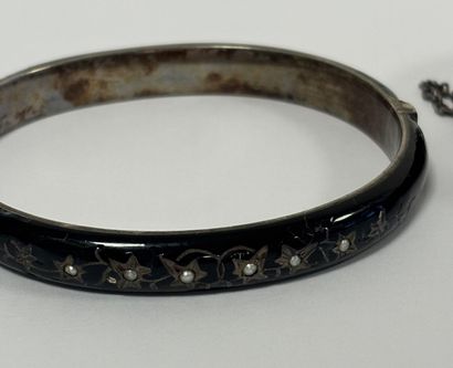 Set of two semi-opening silver (800) bangle...