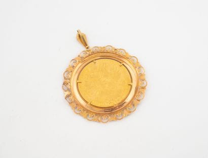 Yellow gold (750) pendant holding a coin...
