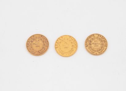 Three 20 franc gold Napoleon III and Louis...