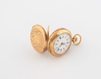 Small pink gold (750) collar watch with chased...