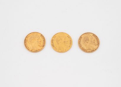 Three 20 franc gold Napoleon III and Louis...
