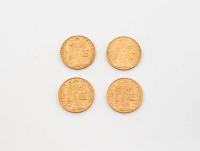 FRANCE
Four 20 Franc gold coins, French Republic...