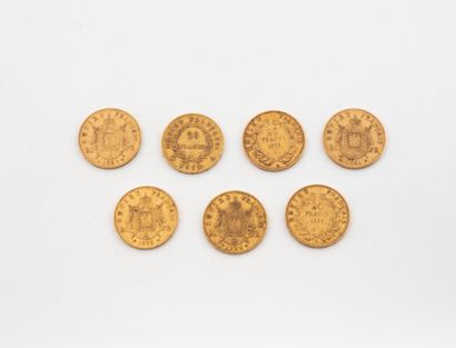 FRANCE
Seven 20 Franc gold coins, Napoleon...