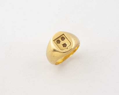 Yellow gold (750) signet ring centered on...