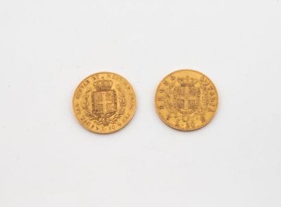 ITALY
Two 20 lire gold coins, Carlo Alberto...