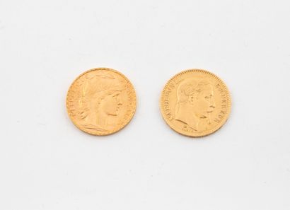 Lot including: 
- A 20 franc gold coin Napoléon...
