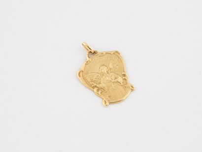 Yellow gold (750) religious medal pendant...