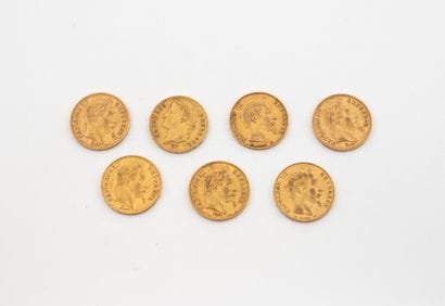 FRANCE
Seven 20 Franc gold coins, Napoleon...