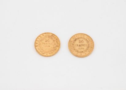 Two 20 franc gold coins, Napoleon III and...