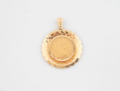 Yellow gold (750) pendant holding a 20-franc...
