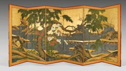 JAPON, Ecole Kano - Début XIXème siècle.
Paravent...