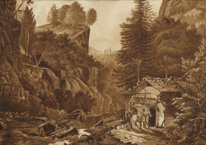 Otto WOLS (XIXème siècle)
Le relais. Lavis...