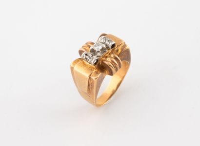 Bague Tank en or jaune (750) et platine (850)...