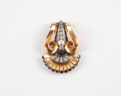 Clip de corsage en or jaune (750) et platine...