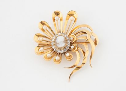 Broche en or jaune (750) et platine (850)...