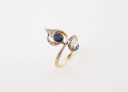 Bague Toi et Moi en or jaune (750) et platine...