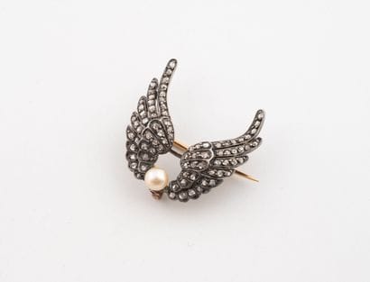 Broche en argent (800) et or jaune (750)...