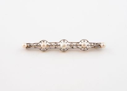 Broche barrette en or (750) et platine (950)...