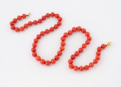 Collier formé de perles de corail.
Fermoir...
