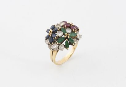 Bague bouquet en or jaune (750) et platine...