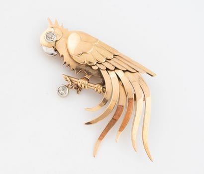 Broche en or jaune (750) et platine (850)...