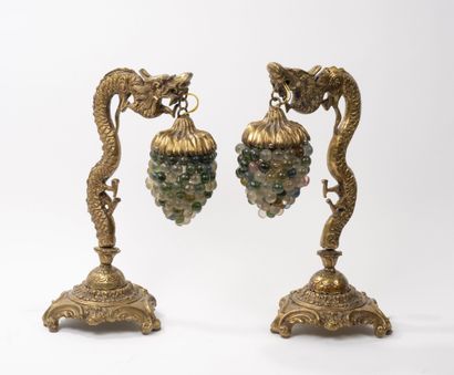 Paire de lampes de table en bronze et laiton...