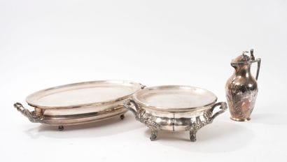 Three silver plated pieces: 
* two four-legged...
