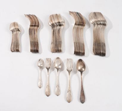 A silver plated tableware set featuring a...