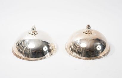 Two silver-plated metal bells with pomegranate-shaped...