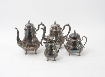 Tea and coffee set (4 pcs.) in silver plated...