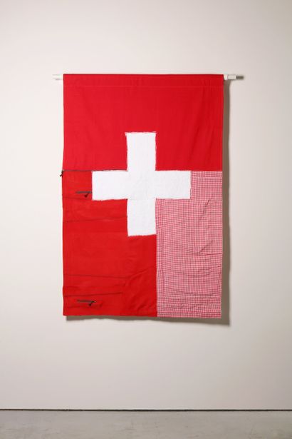 Suisse - Drapeau réalisé à partir de vêtements...