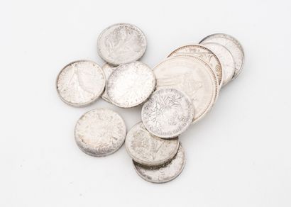 Set of fourteen silver coins, including 5-,...
