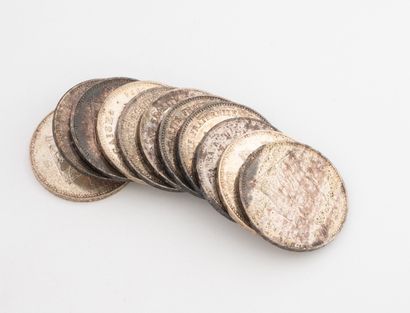 Set of eleven 50-franc silver coins, Hercules.
1974,...