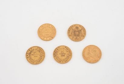 FRANCE
Five 20-franc gold coins.
Napoleon...