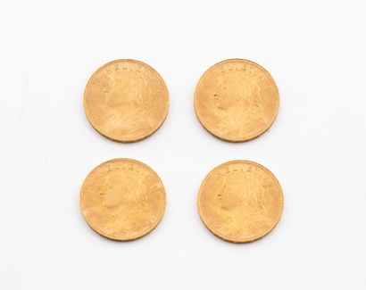 SWITZERLAND
Four 20-franc gold coins.
Helvetia.
1935.
Total...