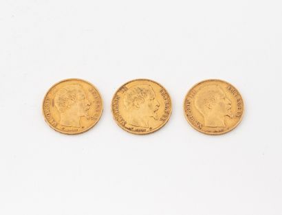 FRANCE
Three 20-franc gold coins.
Napoleon...