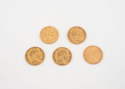 FRANCE
Five 20-franc gold coins.
Napoleon...