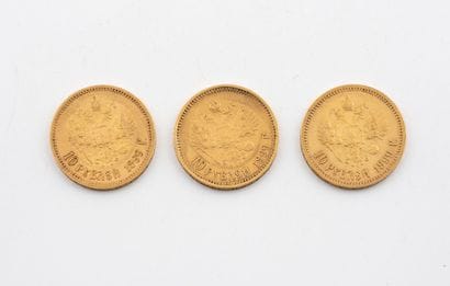 RUSSIA
Three 10-ruble gold coins.
Nicholas...