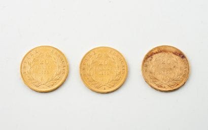 FRANCE
Three 20-franc gold coins.
Napoleon...