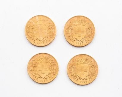 SWITZERLAND
Four 20-franc gold coins.
Helvetia.
1935.
Total...