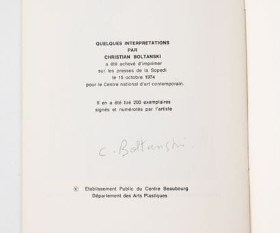 BOLTANSKI (Christian).
Quelques interprétations....