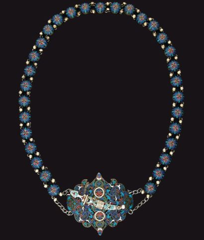 Ceinture en argent à décor émaillé polychrome...