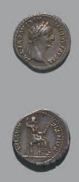 Tibère (14-37) Denier. Sa tête laurée à droite....