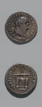 Titus (79-81) Denier. Sa tête laurée à droite....