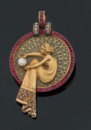 Pendentif en or jaune, pouvant former broche,...