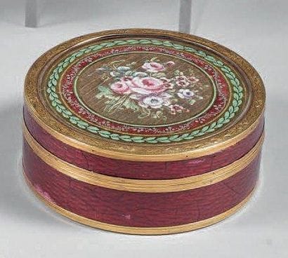 Boîte bonbonnière ronde en papier mâché peint...