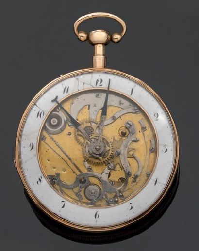 Montre de poche squelette en or jaune, à...