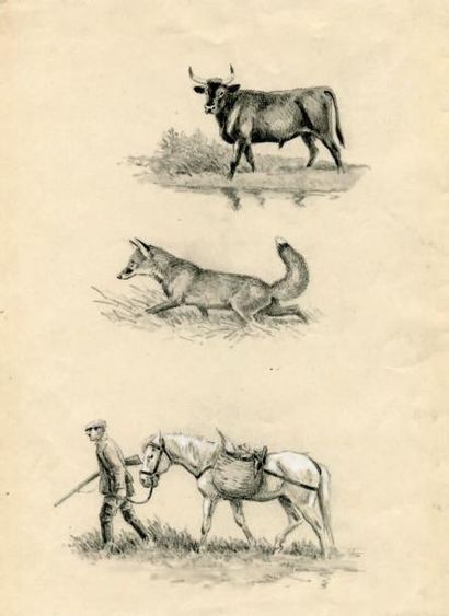 OBERTHÜR (Joseph)
Réunion de 3 lavis originaux,...